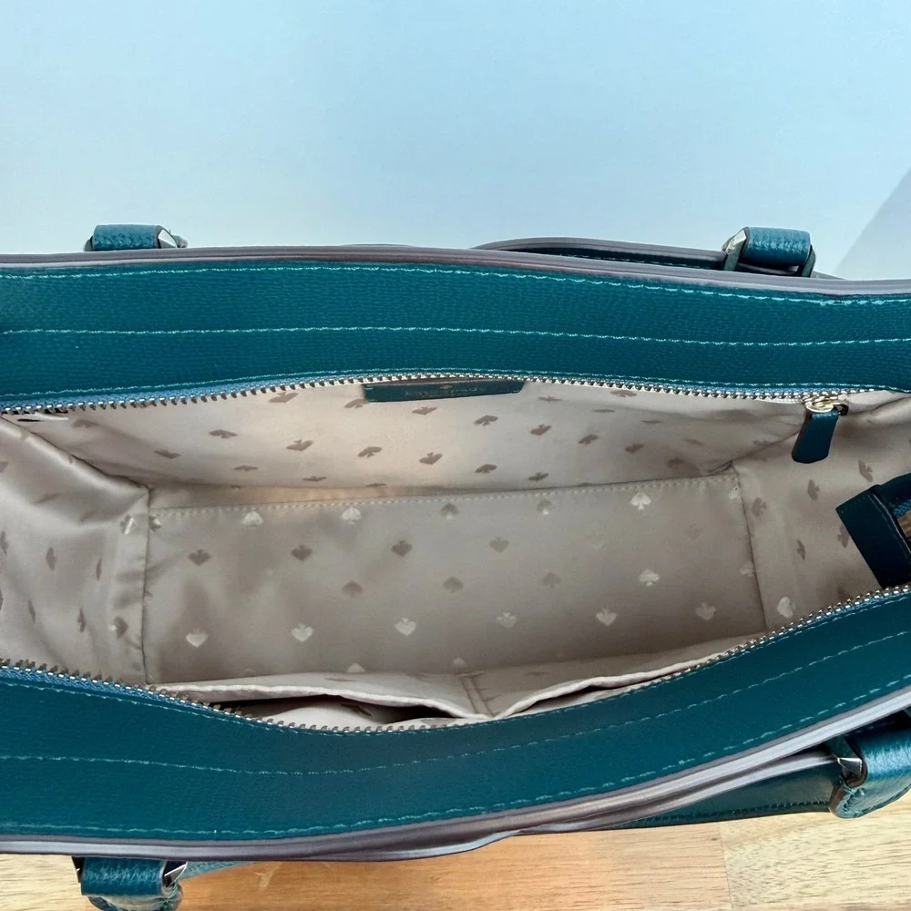 Kate Spade New York Pebbled Leather Satchel Tote Bag Teal Green